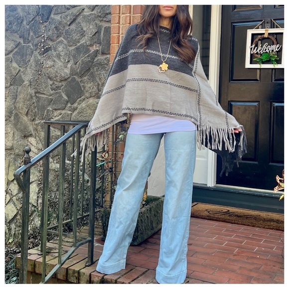 Boho Soft Knit Fringed Poncho - Picture 3 of 5